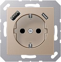 Розетка с заземлением +2хUSB тип A+C без рамки Jung A creation 1-м. шампань картинка